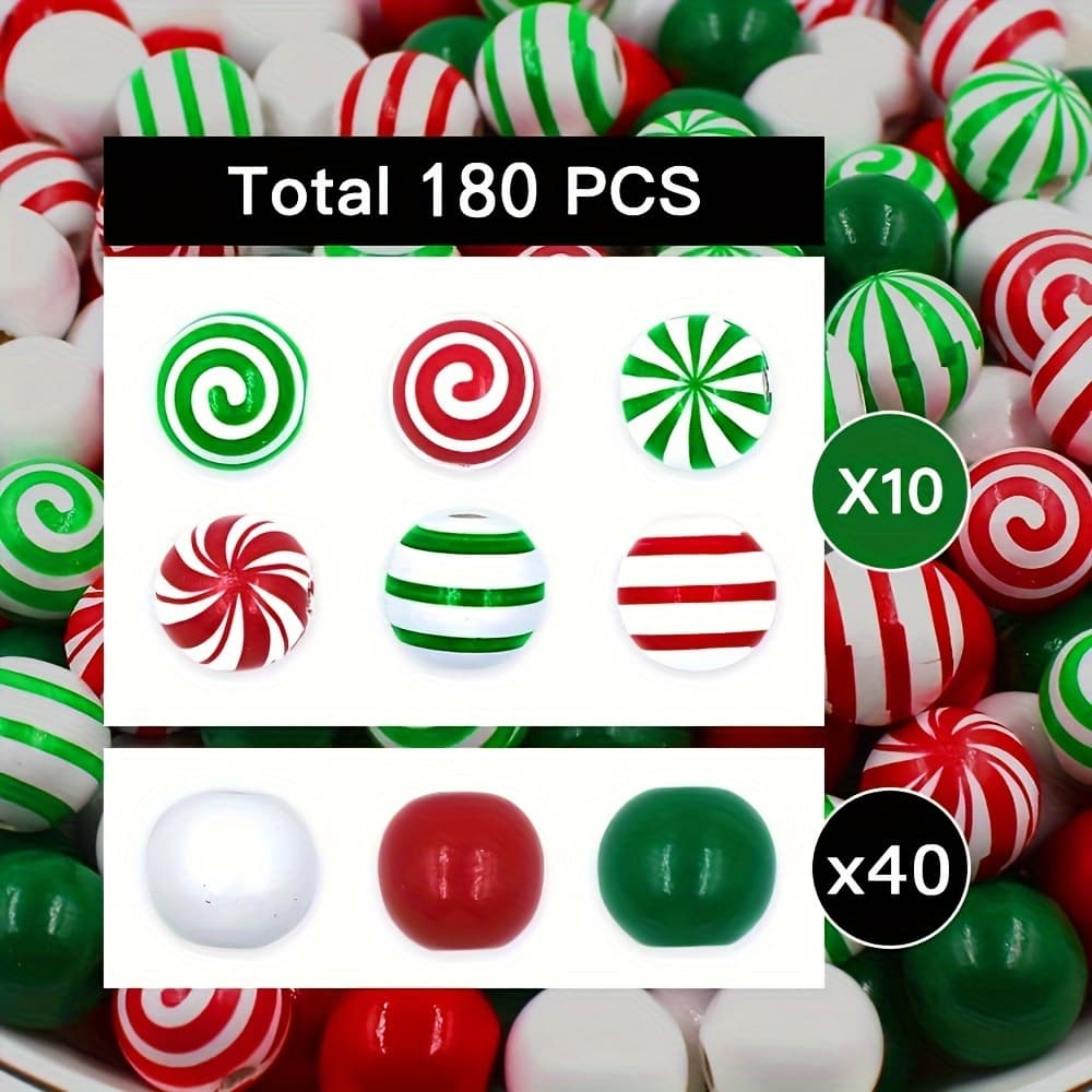 TEMU Efrey 180 Christmas Candy Wooden Beads, Red Green White Lollipop Candy Vortex Beads, Garland Jewelry Round Handmade Beads Christmas Tree Party Supplies Home Decoration