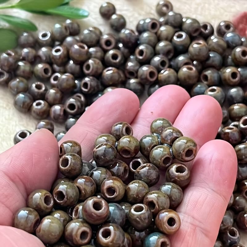 TEMU Set Of 100 Vintage 8mm Large Hole Ceramic Beads, Essential For For Necklaces Bracelets Earrings Creative Craft Materials
