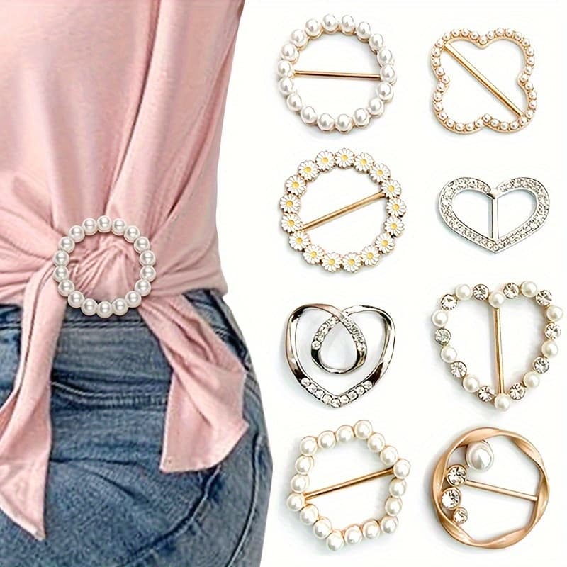 TEMU 8pcs Of Fixed Clothing Knot Waist Pearl Hem Scarf Alloy Decorative