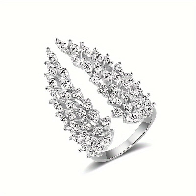 TEMU Luxury Women's With Inlaid Synthetic Zirconia Adjustable Ring Women's Band Suitable For Daily And Festive Wear