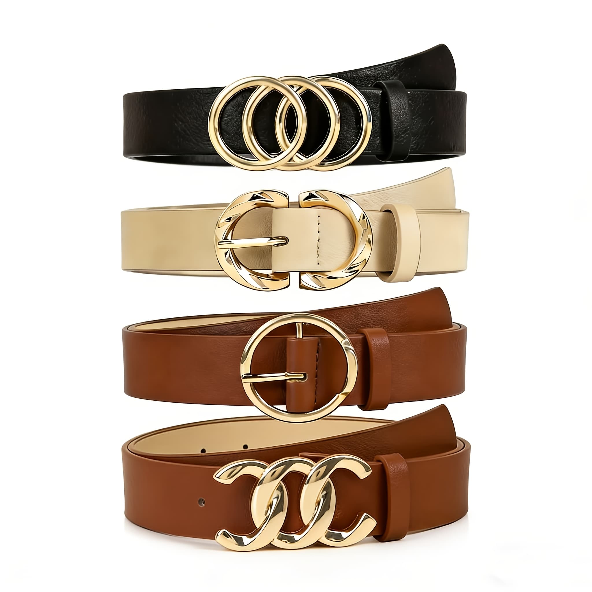 TEMU 4pcs Set - Women's Fashion Belt, Retro With Elegant Golden Metal , Adjustable Design Suitable For Daily Casual Clothing Such As Jeans And Skirts