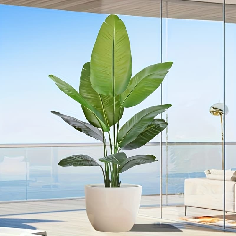 TEMU Artificial Bird Of Paradise Plant 5ft, Floor Banana Leaf Plant With 9 Leaves, Palm Tree With Plastic Pot For Indoor Outdoor Office Garden Modern Decoration