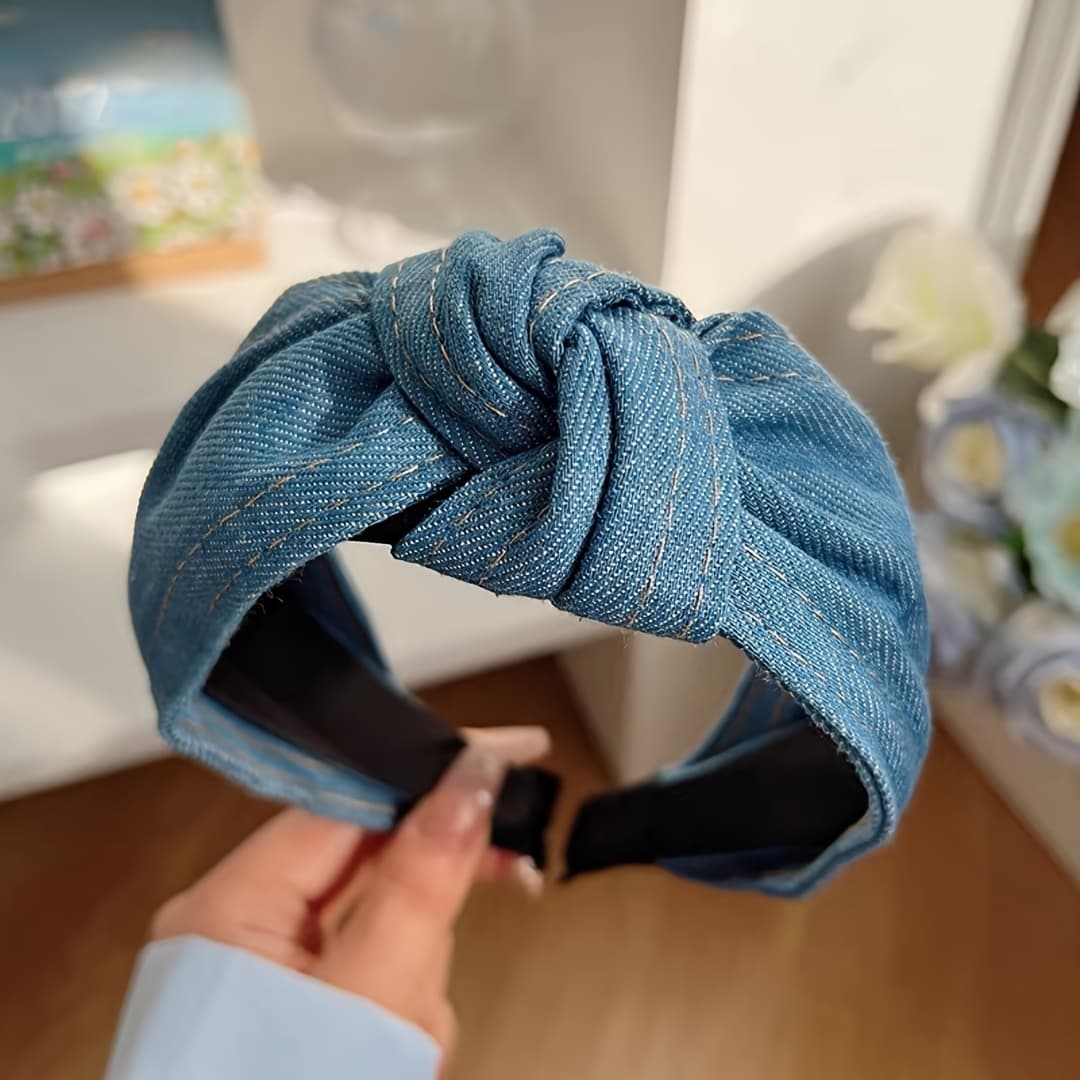 TEMU Denim Knot Headbands For Women, Vintage & Simple Style Comfortable Hairbands For Daily Wear, Makeup, Face Washing, Hairstyling Accessory