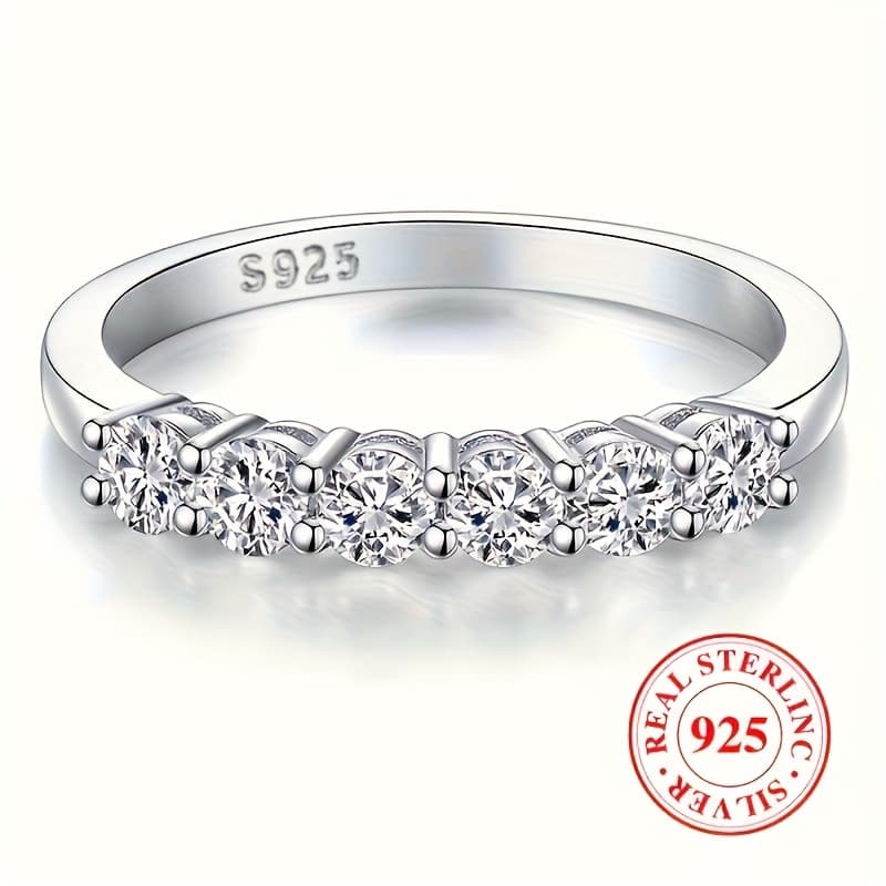 TEMU Elegant 925 Sterling Silver Ring Set With Sparkling Zirconia - Engagement Or Wedding, High-quality Gift For That Special Person