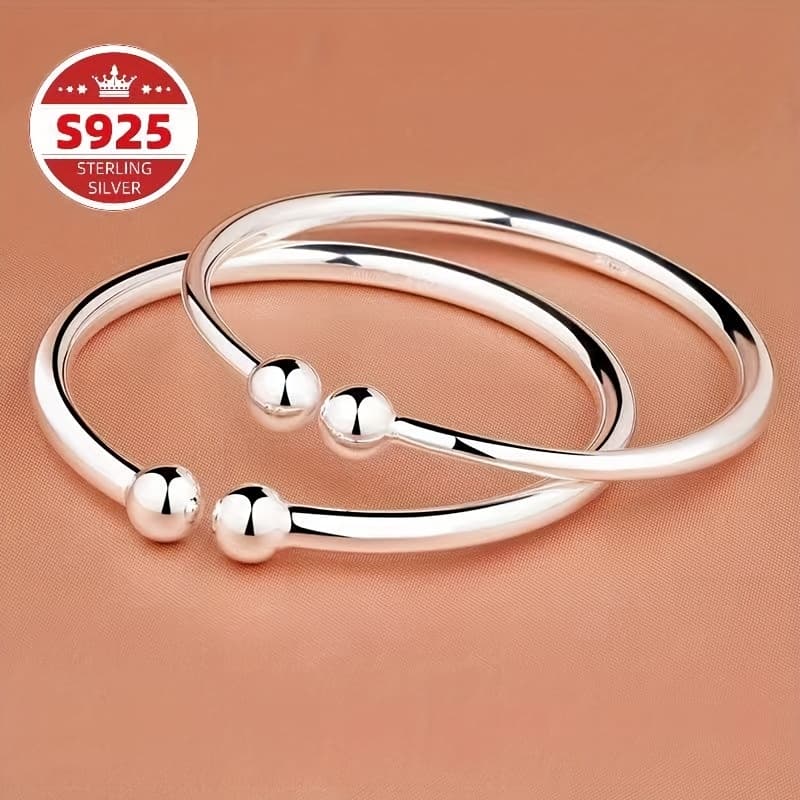 TEMU 2pcs S925 Sterling Silver Pearlescent Garlic Bracelet, Suitable For Daily Wear And Gifts, Women's Jewelry Valentine's Day Carnival Perfect Gift For