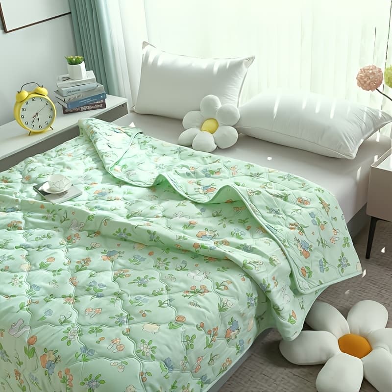 TEMU 1pc, Use, Summer Cooling Quilt With Floral Print Pattern, Fresh And , Technology Embossed , Soft And Comfortable, For Single/double Bedroom, , Or Sofa Use. Pillowcase Not Included