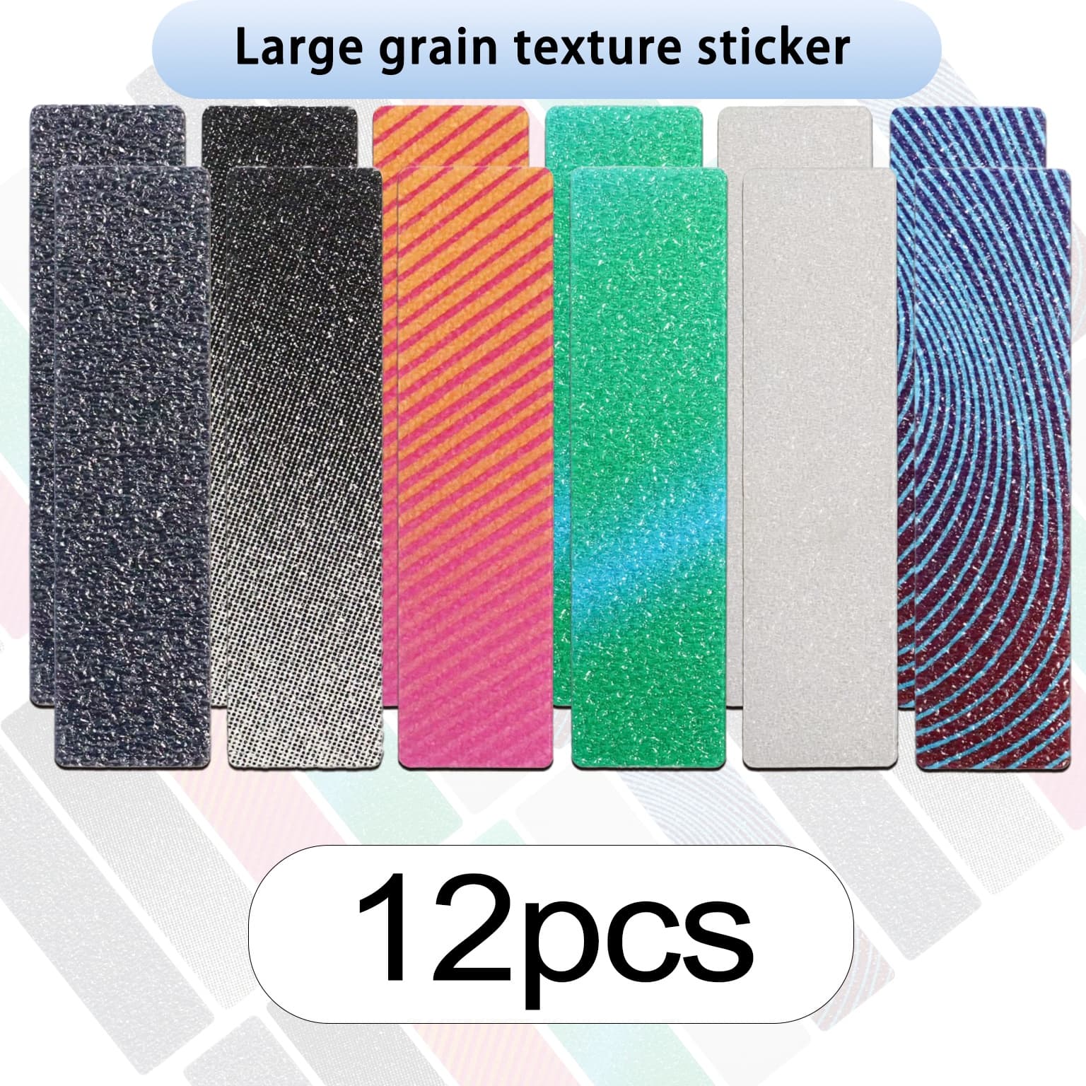 TEMU 12pcs Strip-shaped Soothing And Stress Sensory Stickers, With Crushed Stone Texture To Shift Attention And Anxiety, Suitable For Desks And Chairs, Back Of Mobile Phones, Etc.