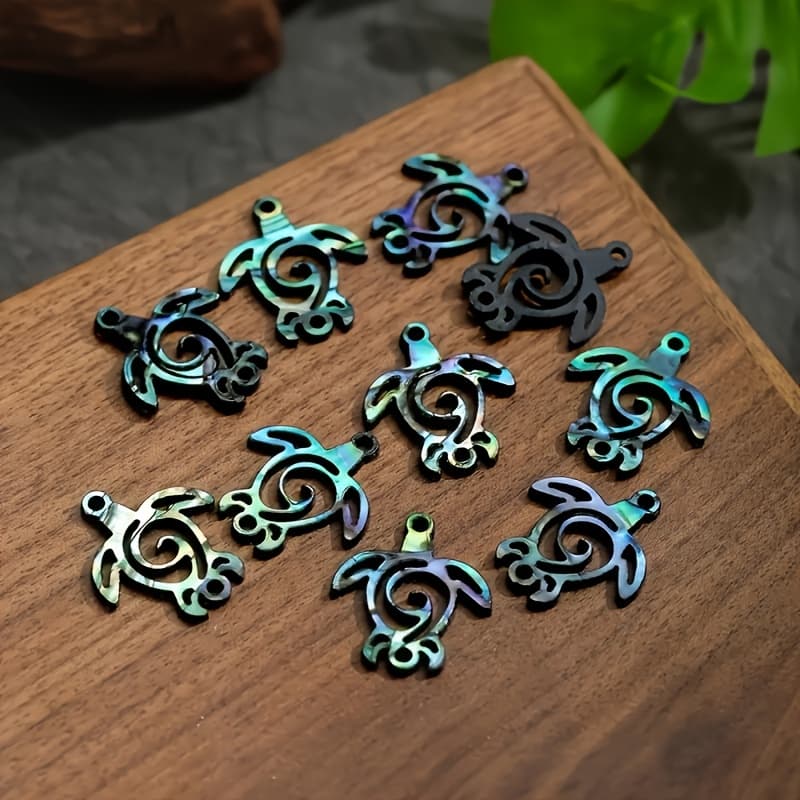 TEMU 10pcs Natural Abalone Shell Sticker With Acrylic Base Turtle Connector, Hawaiian Charms For Jewelry Diy Making