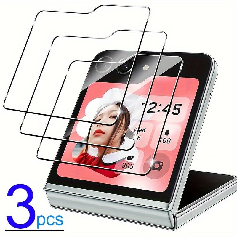 TEMU 3pcs Tempered Glass For For Galaxy Z Flip 6 5 Zflip6 Screen Protector Hd Full Screen Coverage Screen Protector 9h Hardness Tempered Glass Film