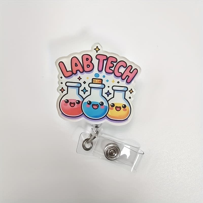 TEMU 1pc Lab Tech Retractable Badge Reel Holder With Alligator Clip – Acrylic Id Card Holder For Nurses, Doctors, Medical Students – Fun Design, Sturdy Construction, 360 Degree Rotation
