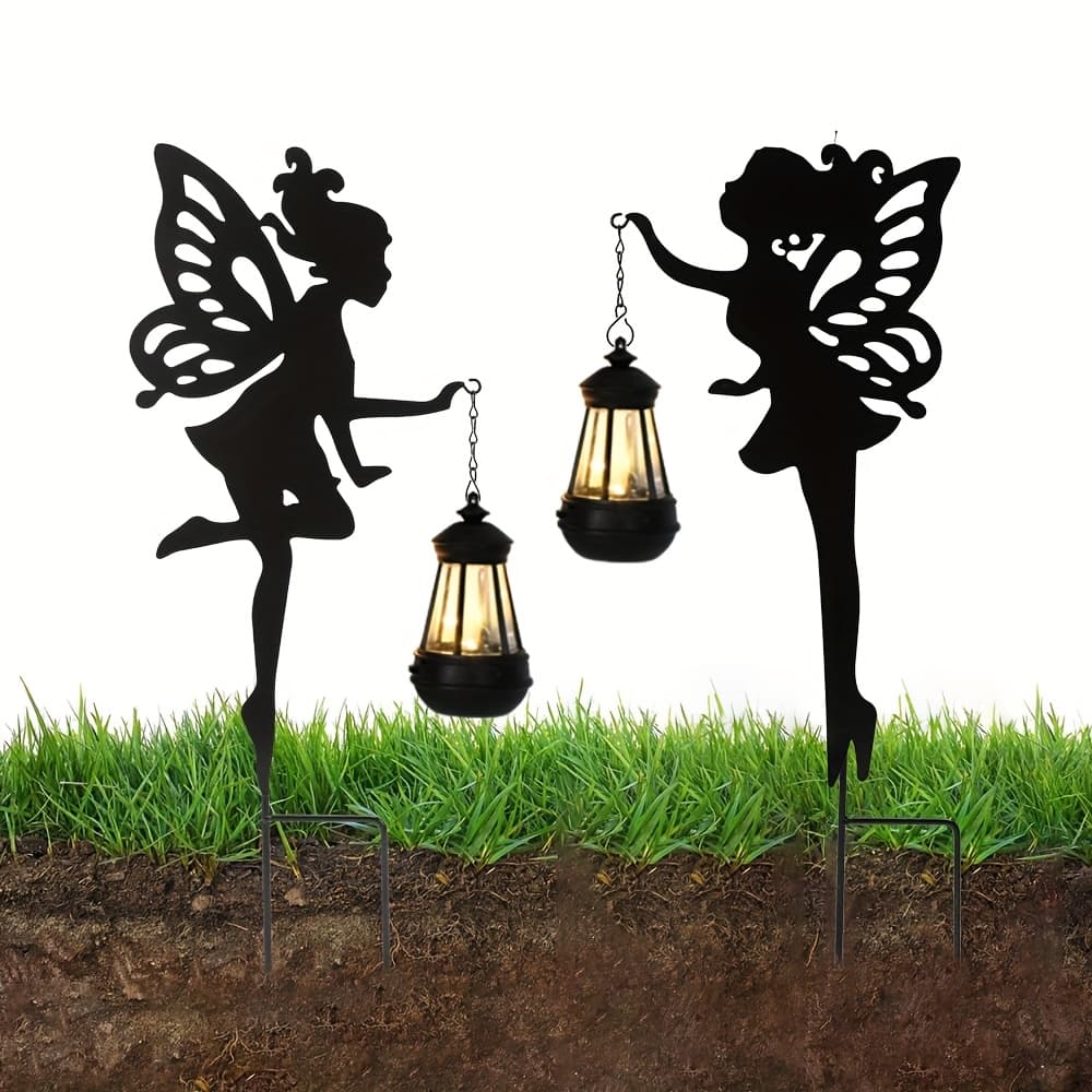 TEMU 2pcs Solar Garden Lights - Flower Fairy Led With Stakes, Ip44 Outdoor Decorative Fairy Lights For Fences, Lawn Access And Yard Parties