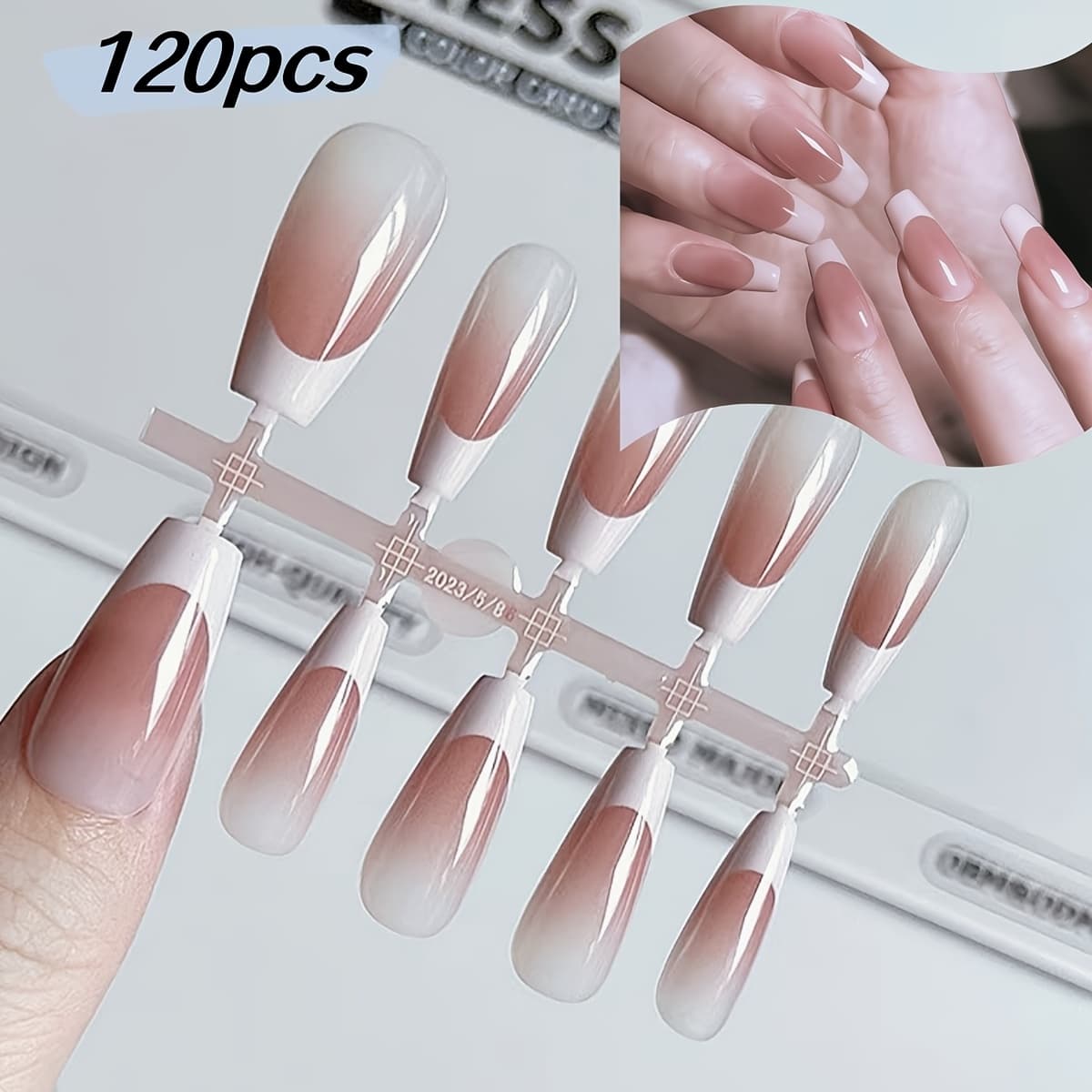 TEMU 120pcs Medium Nude Gradient Trapezoidal Press-on Nails, Classic Press-on Artificial Nails, With Jelly Glue And Nail File, Suitable For Women And For Festivals And Daily Wear