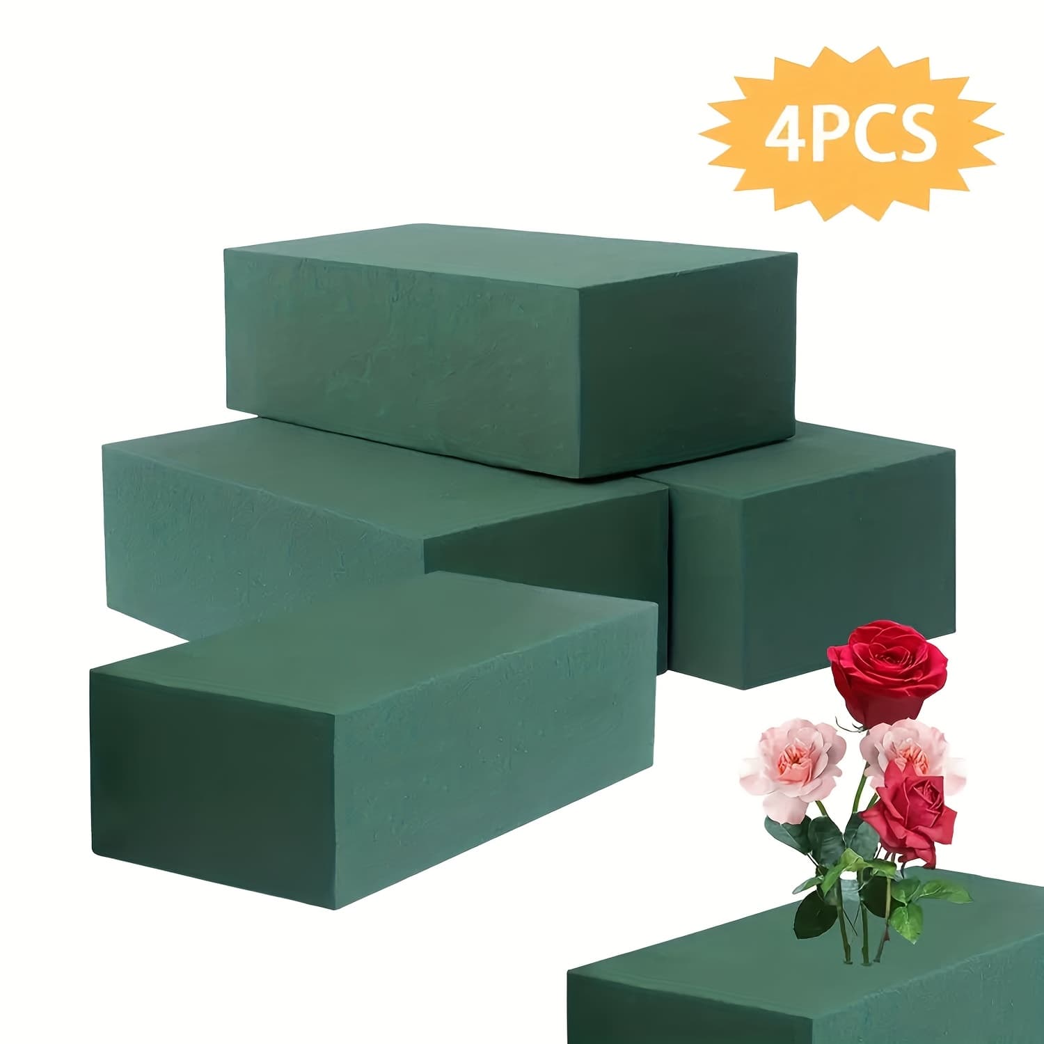 TEMU 4pcs Set Of Premium Blocks, Rectangular High-density Floral Dried Flower Foam Blocks, Absorbent Multifunctional Wet And Dry Foam, Suitable For Weddings, Parties, Birthdays, Garden Decorations