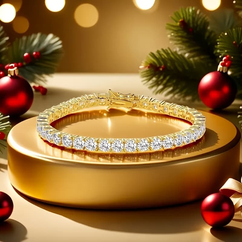 TEMU Hip-hop Exquisite Ultra-flash Synthetic Cubic Zirconiaia Pure Copper Plated 18k Gold Plated Layer Perfect For Men And Jewelry Hand Accessories Christmas Gift