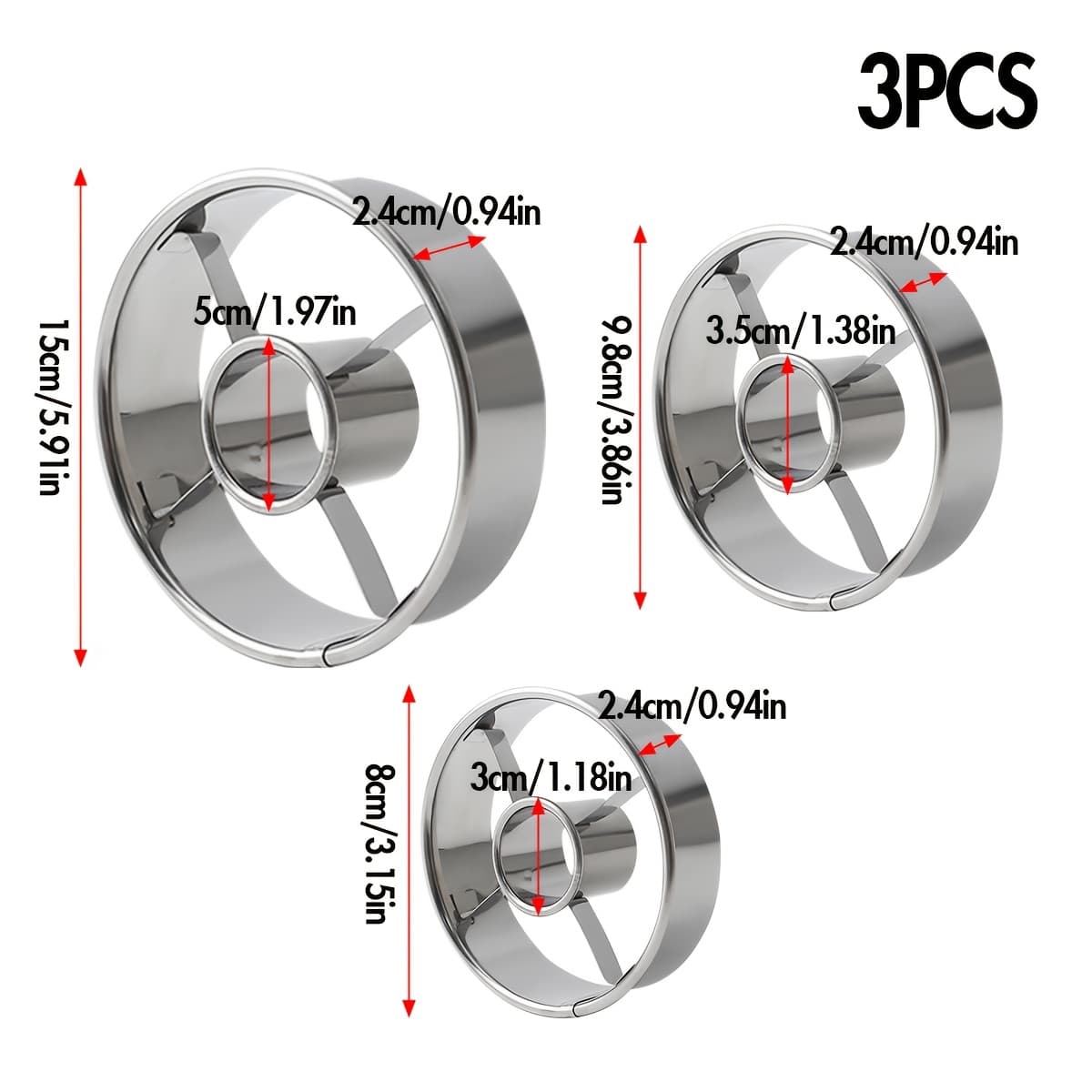 TEMU 1pc/3pcs Donut Cutter, Stainless Steel Dough Cutting Mold, Baking Tool, Home Durable Stainless Steel Donut Mold – Perfect For Making Homemade Donuts