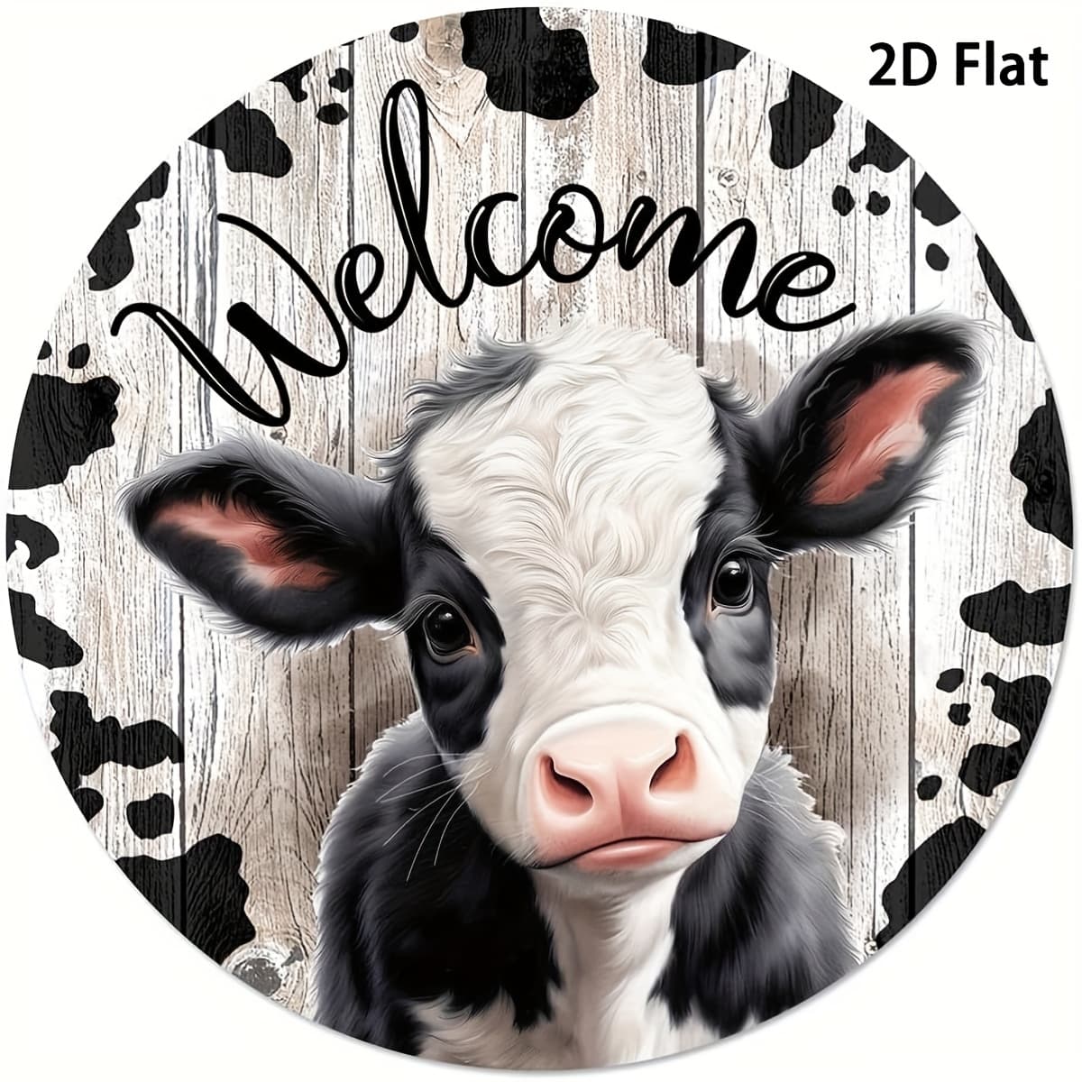 TEMU 2d Flat - Decorative Signs And Plaques 2d Plane, 1pc, Welcome Aluminum Sign With Pattern, Round Metal Black And Decor, For Door Wall Wreaths