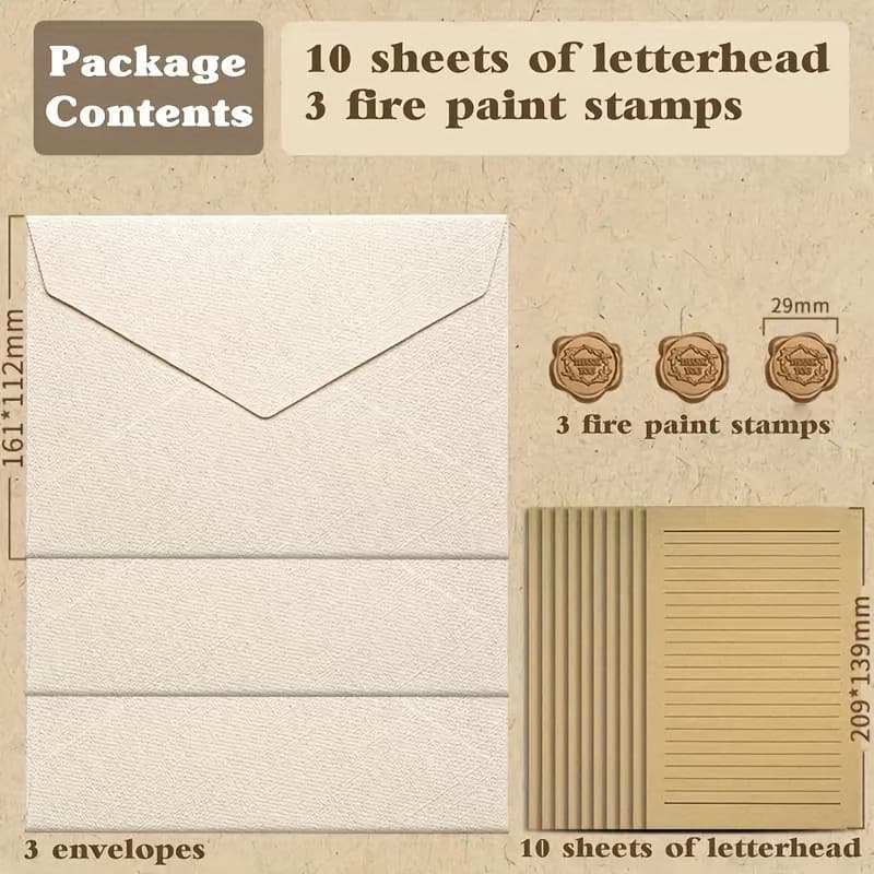 TEMU 16pcs Set, Vintage Stationery Paper & Envelope Set, Includes 3 Burlap Envelopes & 10 Sheets Of & 3 Wax Seals, For Invitations And Cards