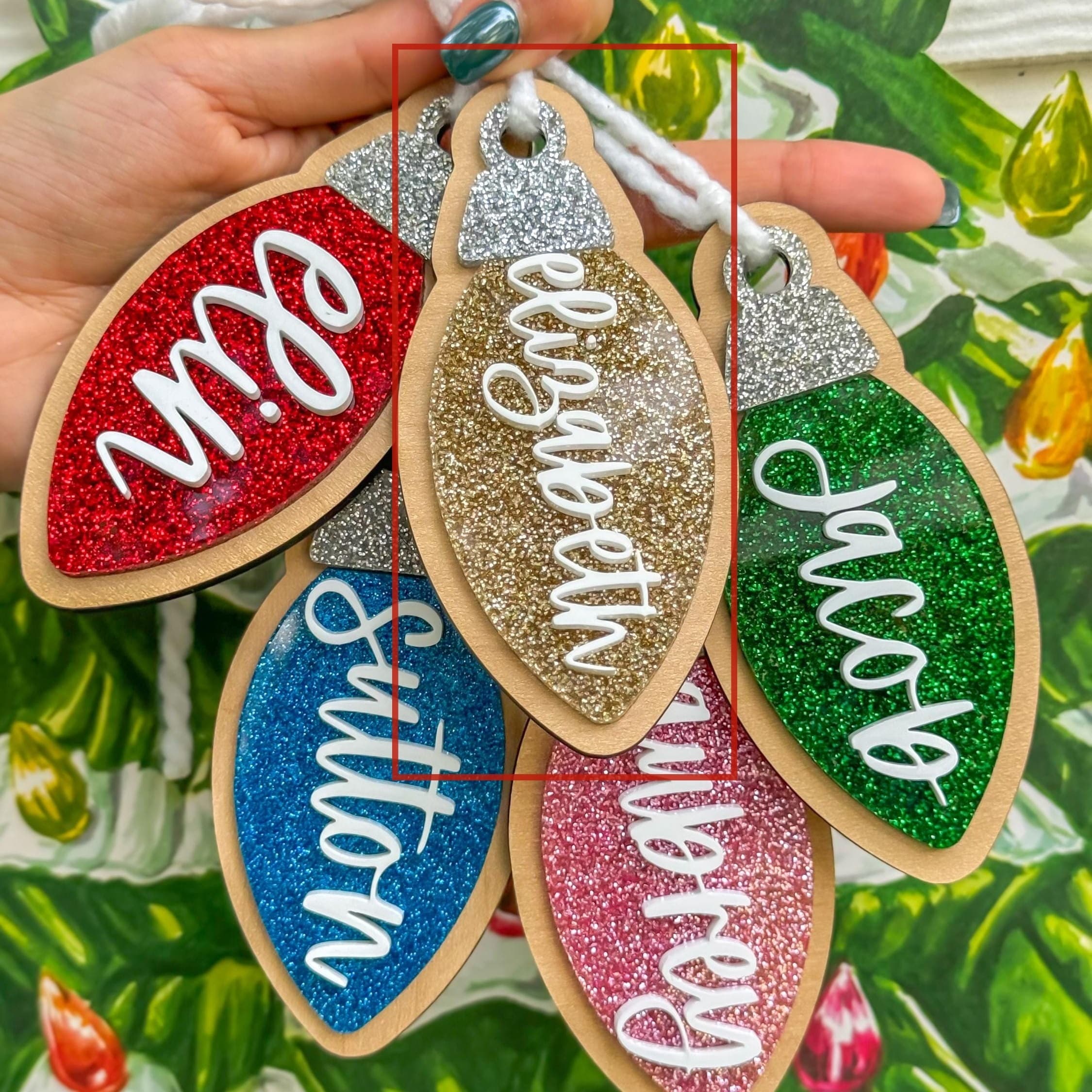 TEMU [custom Item] 1pc Custom Acrylic Name Christmas Tag Personalized English Letter Stocking Name Tag Bulb-shaped Ornament Decor Party Decoration