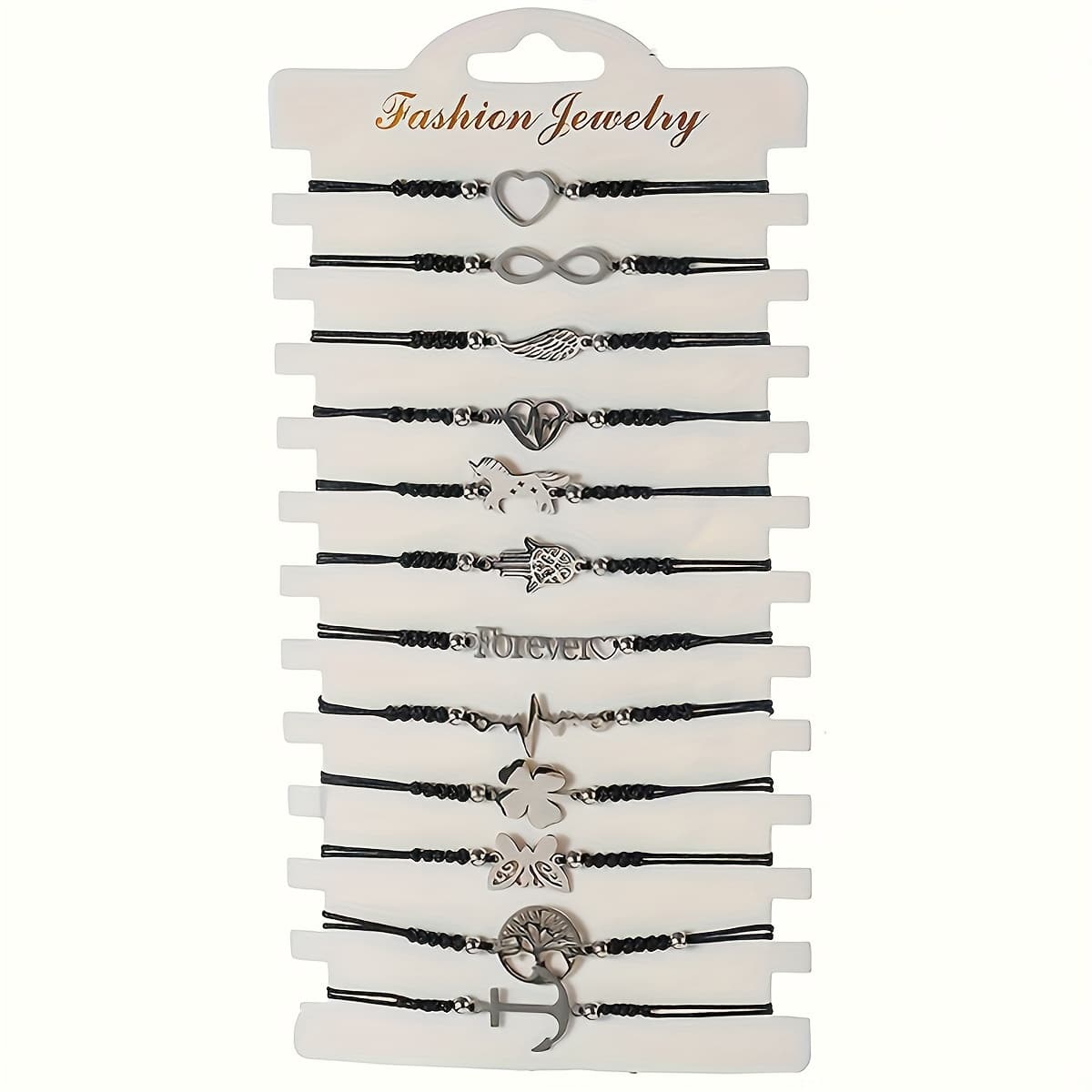 TEMU 12pcs Vintage & Chic Women's Bracelet Set - Adjustable Handmade Black Cord , , Clover Charms - Ideal For Daily Wear & Gifting, Style, Casual Jewelry Wear| Bracelet Design|bead Embellishments