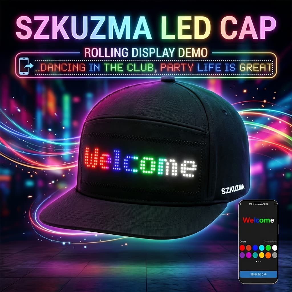 TEMU 1pc Wireless Led Hat, Four-color Hat, To Smart App For Programming, Scrolling Text Display, Rechargeable Battery, Suitable For Birthday Parties, Family , Holiday Gifts, Valentine's Day Gifts