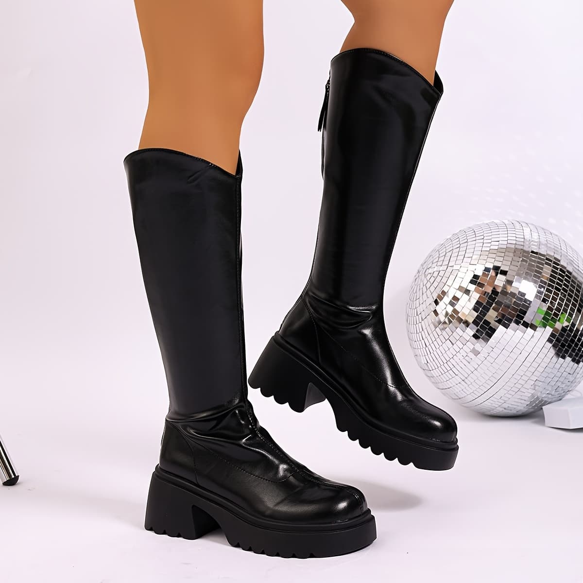 TEMU New British-style Long Boots, Platform Knight High-top Boots, Short-person Boots, British-style Knight Boots, Women Shoes