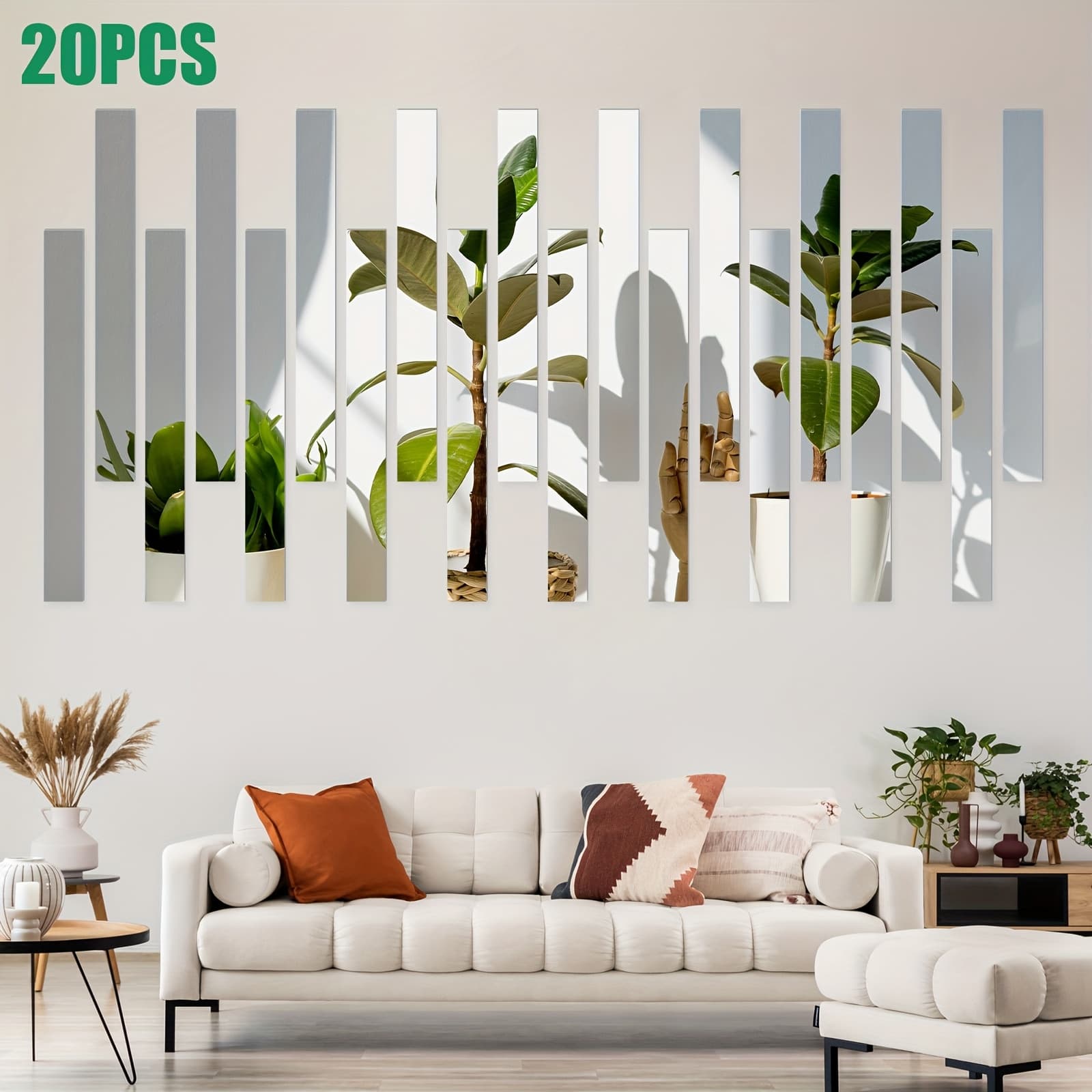 TEMU 20pcs 11×1.2 Inch Acrylic Mirror Tiles, Self-adhesive Wall Stickers With , Thickened Sheets With Removable Design, Decor For Office & Ceiling