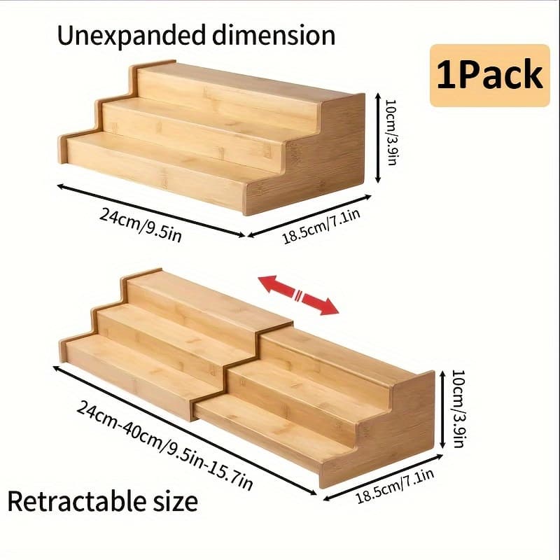 TEMU Bamboo Spice Rack For Bamboo Expandable Kitchen Cabinet - 3-tier Ladder Rack For Kitchen Cabinet, Countertop Storage Display