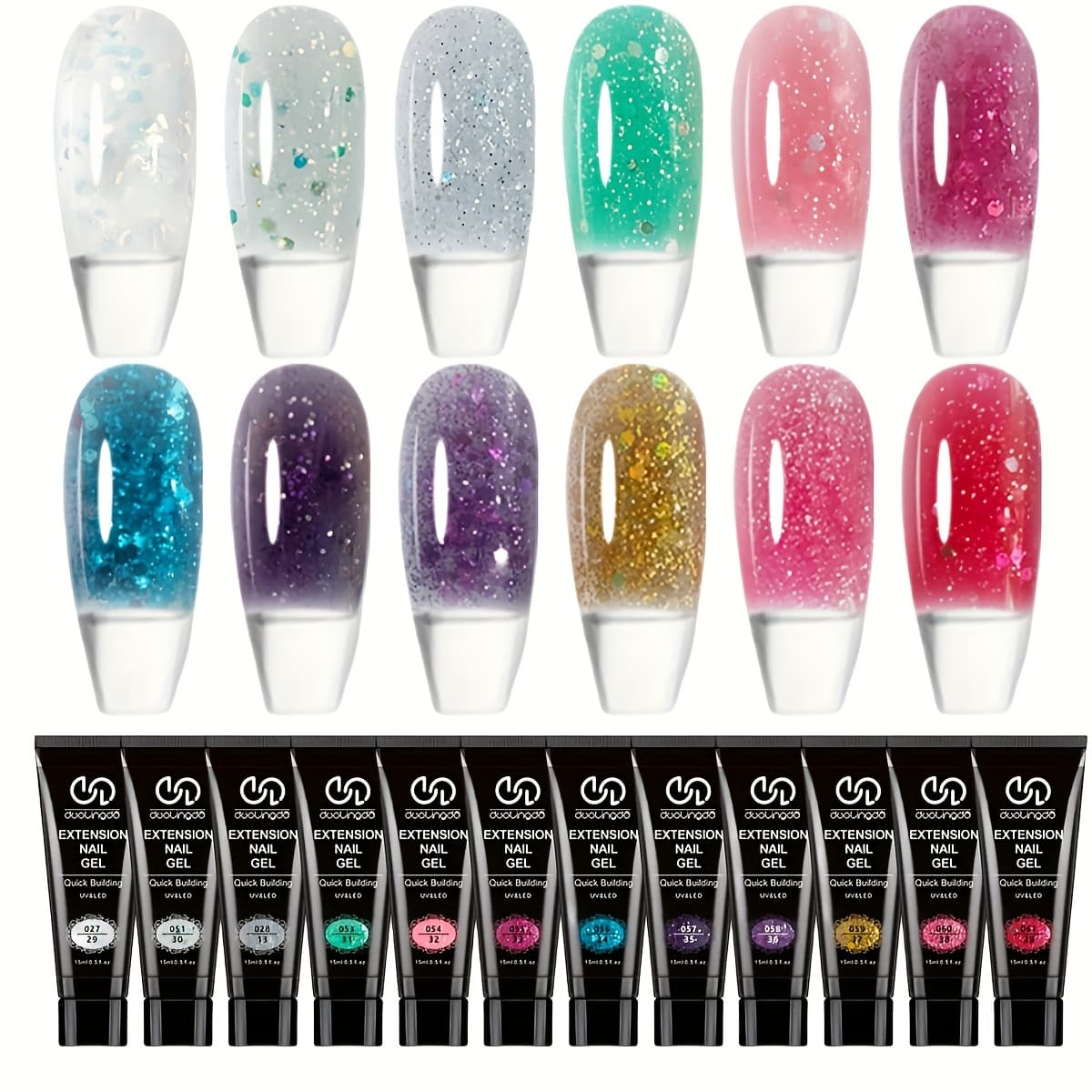 TEMU Poly Extension Gel Kit 12 Colors Collection Poly Nail Set All Colors Nude Glitter Builder Nail Gel French Manicure Diy Gifts For Women.