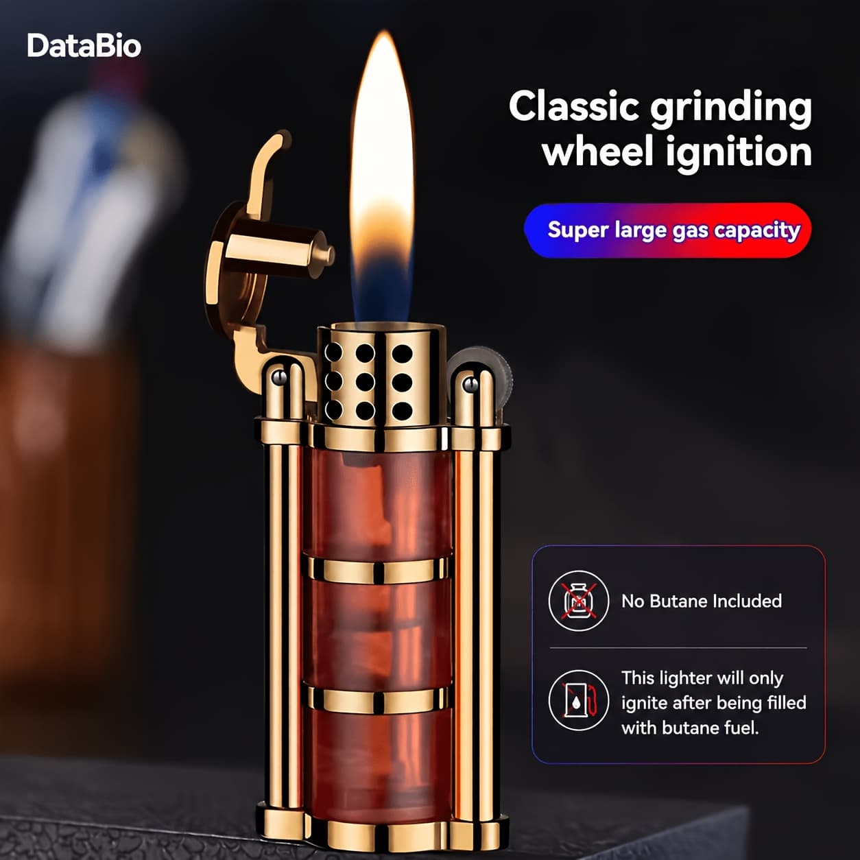 TEMU (no Butane) Transparent Chamber Design Grinding Wheel Gas Lighter Inflatable Windproof Creative Old-fashioned Classic Lighter Exquisite Gift For