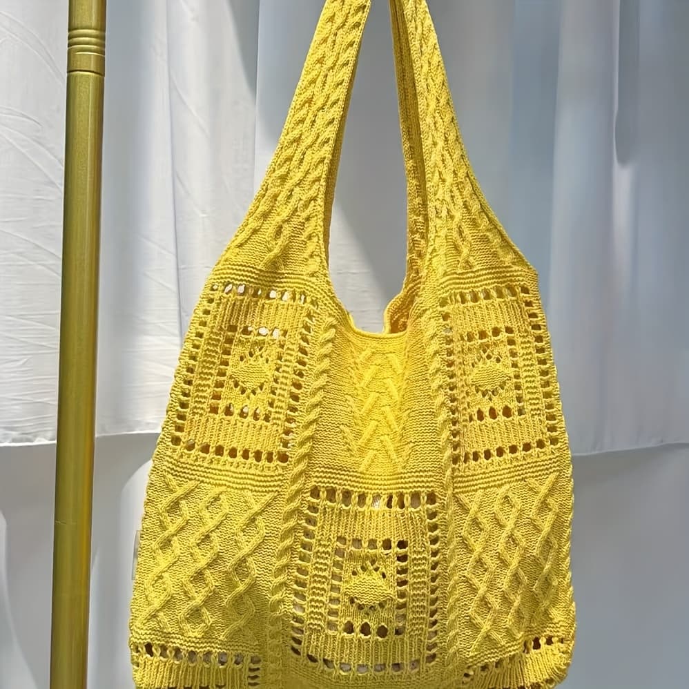 TEMU Stylish High-quality Tote Bag With A Large Capacity, Featuring A In A , Korean Version, Casual And Minimalist Knitted Yarn Shoulder Bag