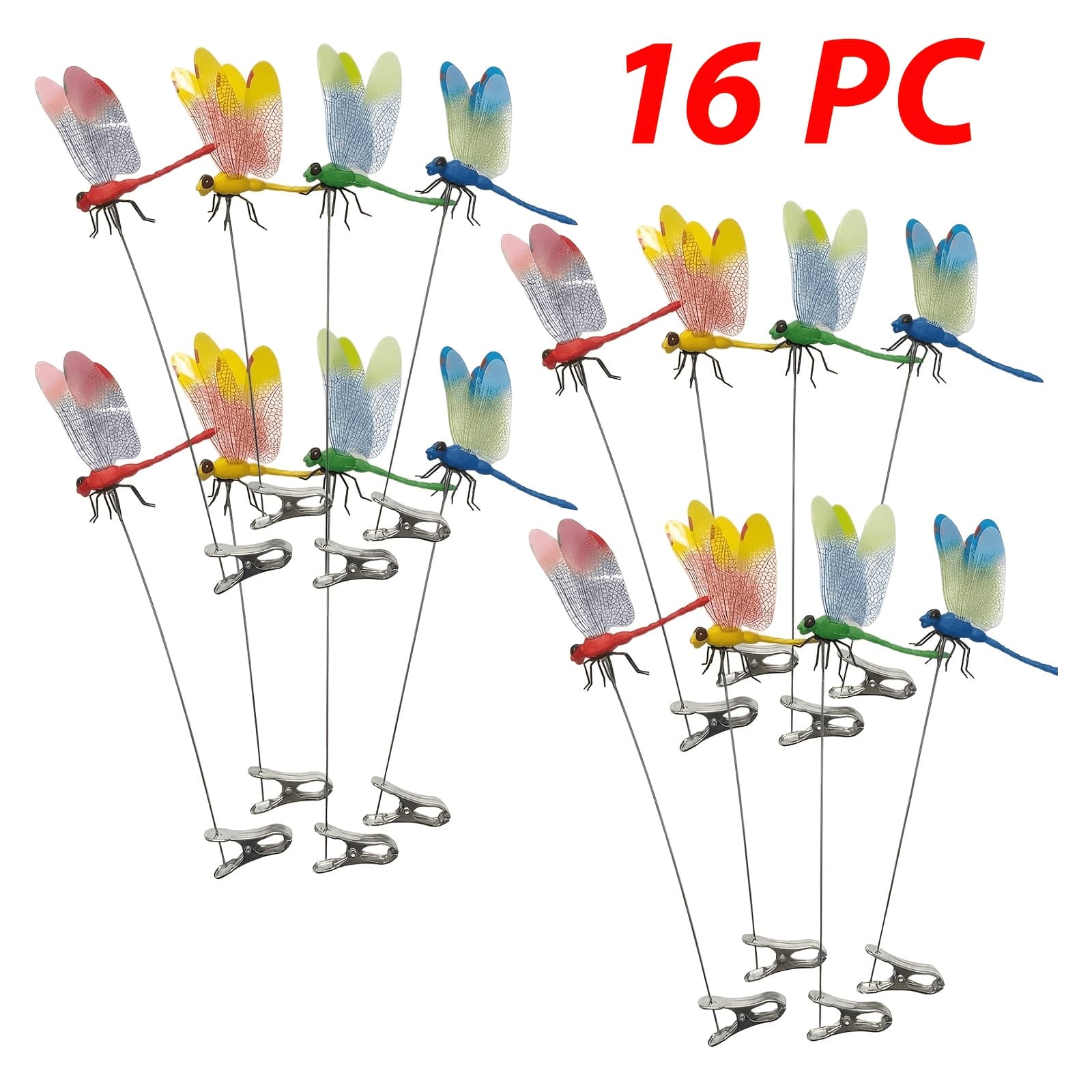 TEMU 【3d】 [3d] 8/12/16/24pcs Dragonfly Clip Bug Repellent, 2025 New Fake Hat Clips, 3d Dragonfly Garden Stakes Decor, Realistic Stakes, Artificial Clip-on Fly Deterrent For