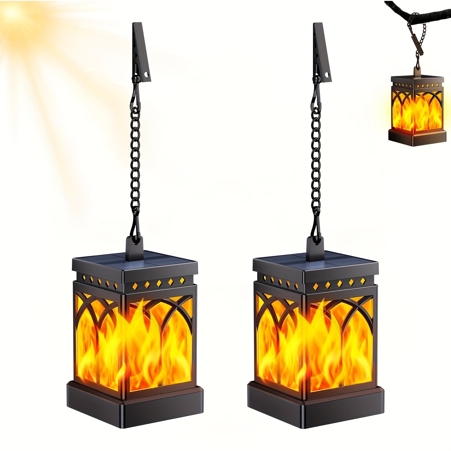 TEMU 2/4pcs Solar Hanging Lanterns Outdoor Ipx5, 2 Lighting ( Flickering & Warm Light) Solar Powered Tea Lights, Perfect Chargeable Solar Lights For Backyard Patio Garden Fence Tree Decoration