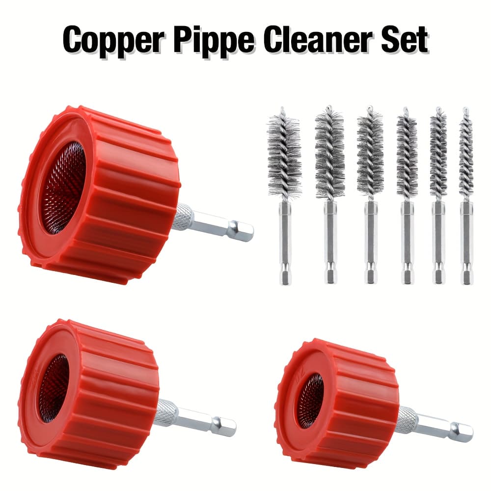 TEMU 1 Set Of Pipe Cleaner Kit And Drilling (9pcs Set), Pipe Cleaning Brush Kit, 1/4-inch Hex Leg For Electric Drill Impact Driver, For, Plastic Pipes, Rusted