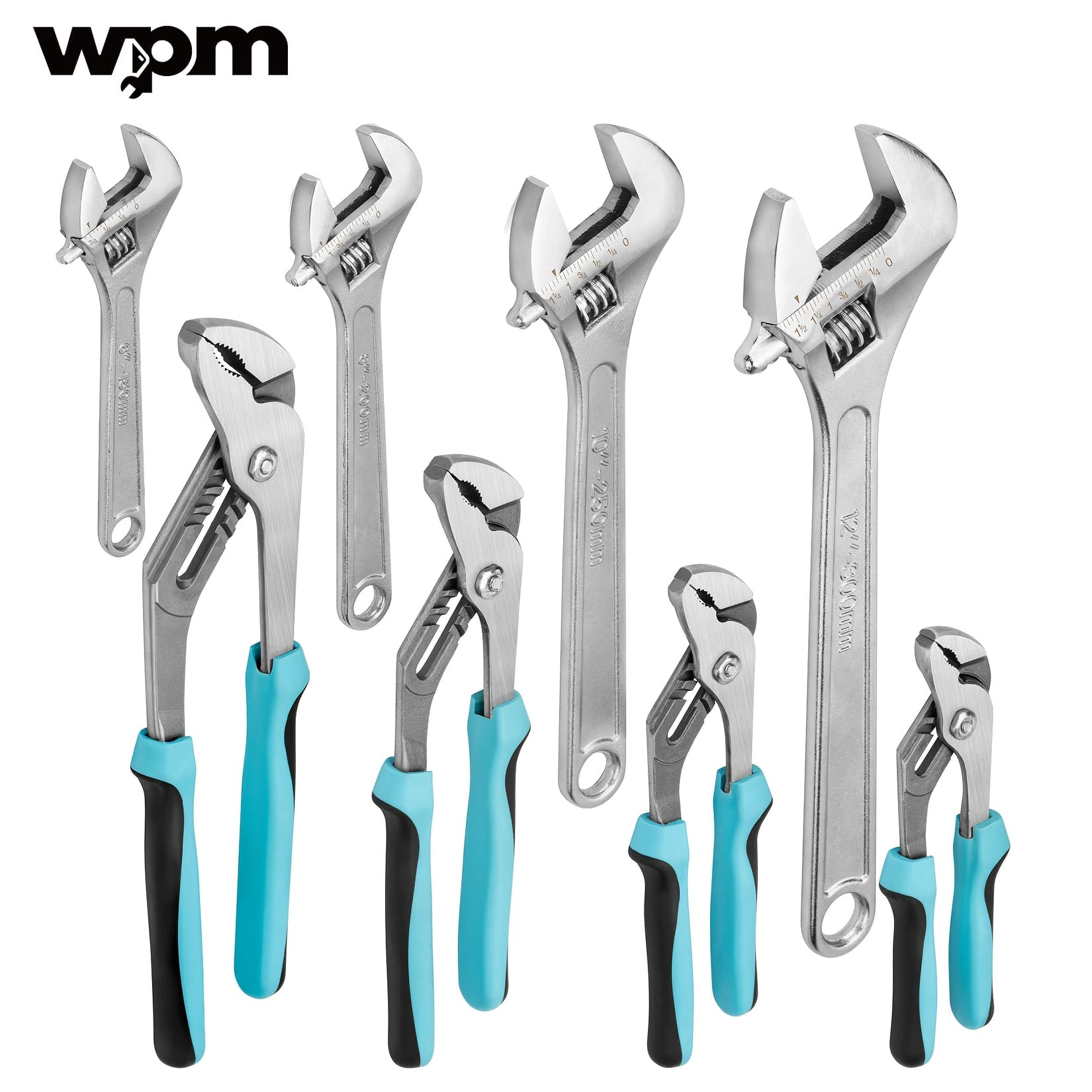 TEMU 8pcs Adjustable Wrench & Water Pump Pliers Set, 12/10/8/6 Inch, 4pcs Adjustable Tongue And Joint Pliers And 4pcs Wide Jaw Steel Wrench For Plumbing, Gripping, Auto