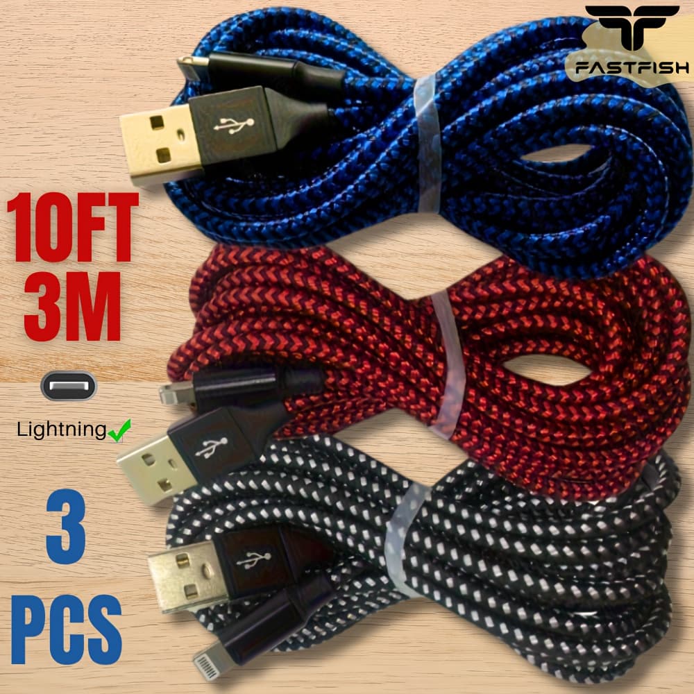 TEMU Fastfish 3pcs Mfi Certified 10ft/ For Iphone 14 13 12 11 Pro Xr 8 7 Se Charger Heavy Duty Usb Fast Charging Data Lightning Cable Cord