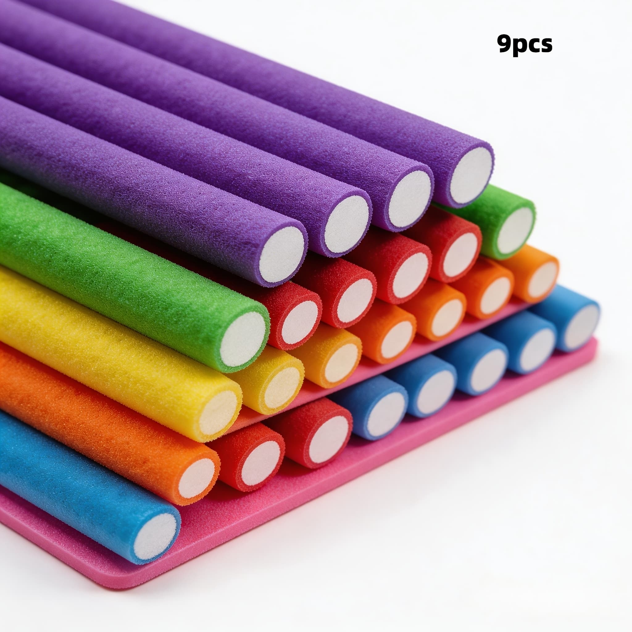 TEMU 9pcs Heatless Foam Hair Rollers, Flexible Curling Rods, Diy Styling Set For Soft Waves And Spiral Curls, For Short And Long Hair, Portable And Hair, Random Colors
