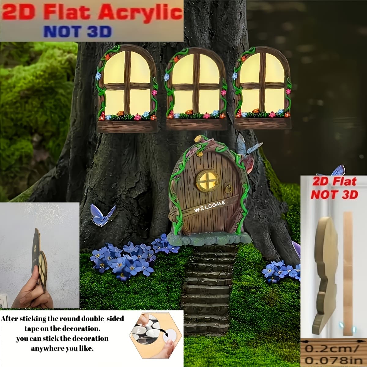 TEMU 2d Flat, 4pcs Retro Mini Door And Window Set - Outdoor Garden Fairy Tale Scene Decor, Small Tree Courtyard Gate & Windows, Birthdays Or Weddings, Gift, 2d Flat