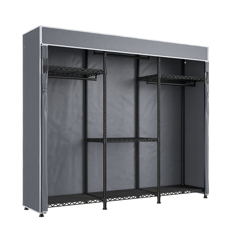 TEMU Heavy Duty Clothes Rack With Cover 800 Lbs Clothing Racks For Hanging Clothes Portable Closet Freestanding Wadrobe Closet Wire Garment Rack 56" W* 16" D*75.5" H, Portable Closets