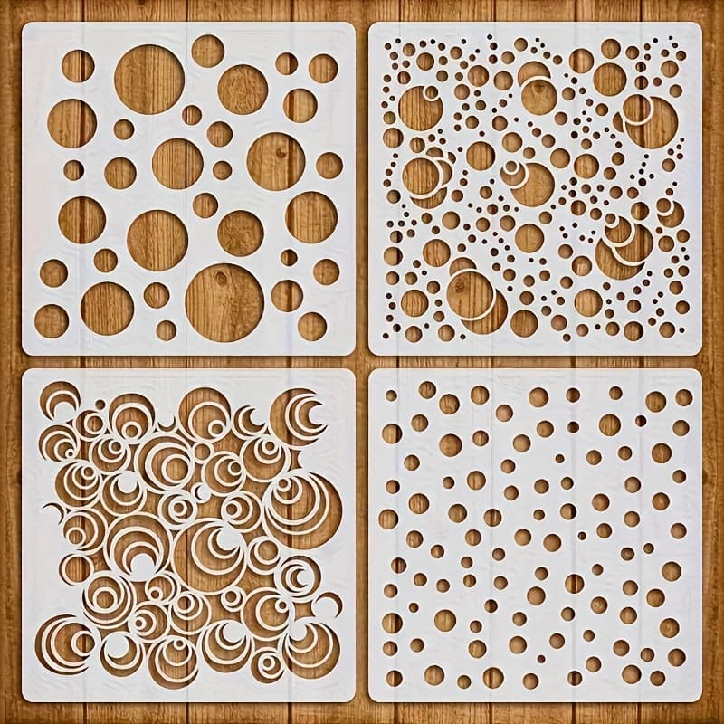 TEMU 4pcs Reusable Dot Stencils 5.1" - Diy Wall, Fabric, Canvas & Furniture Painting Projects | Plastic Spray Paint Templates, Reusable, Dot Stencils, Spray Paint, Diy Painting, Home Decoration