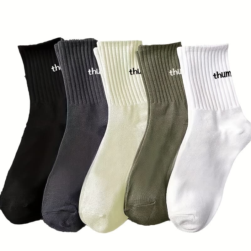 TEMU 5 Pairs Of 5 Colors, Men's Socks, Summer Mid-rise Socks, Casual Socks, Anti-odor Sweat-wicking Alphabet Sports Socks, Basketball Socks, ' Black And White Stockings
