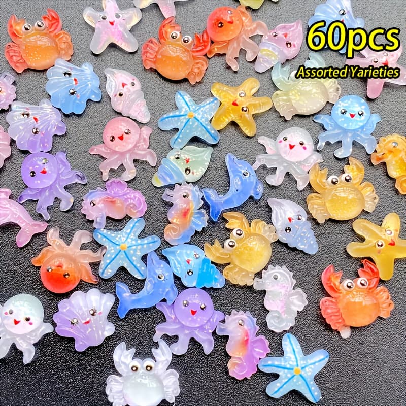 TEMU 60pcs Mini Resin Ocean Animals, Cute Tiny Sea Animal Figurines, Suitable For Nail Art, Scrapbooking, Phone Case Decor, Diy Crafts, Assorted Yarieties, Mixed Packaging, Random Shipment