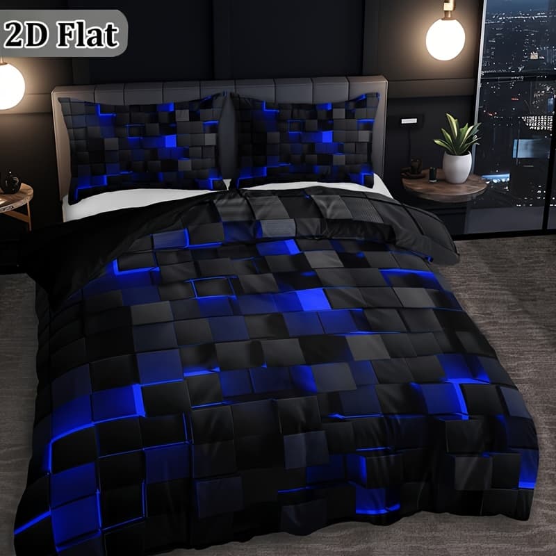 TEMU 2d Flat 3pcs Cool Technology Digital Printing Material Quilt Cover Set Product, Red And Blue, 4 Sizes(twin, Full, Queen, King) (1 Quilt Cover + 1/2 Pillowcase, Without Filling)
