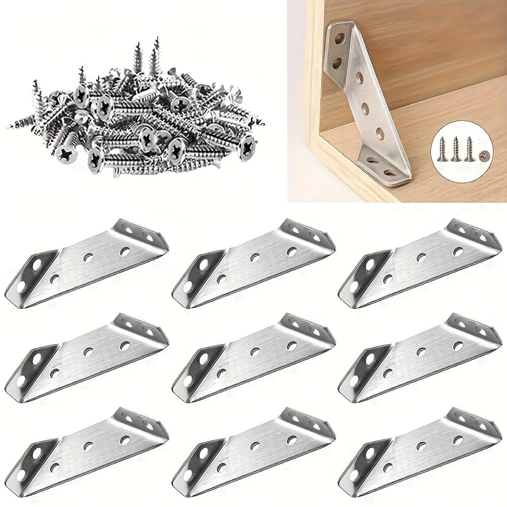 TEMU 50pcs/10 Sets Heavy Duty Angle Braces With Screws - 90° Angle Support, Scratch-proof, For Furniture And Wood Frames