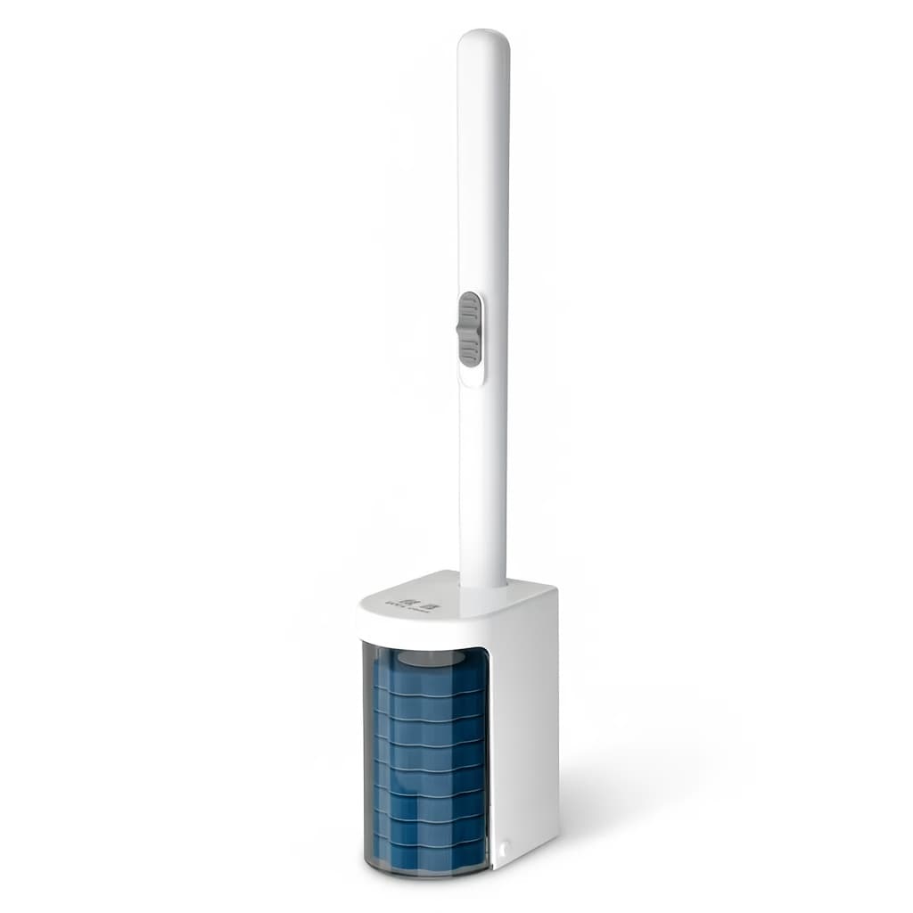 TEMU Wall-mounted Toilet Brush Set With Holder - Modern Bathroom Cleaning Tool, Includes 6 Replaceable Brush Heads, Space-saving Design, Durable Abs Handle & Soft Bristles,