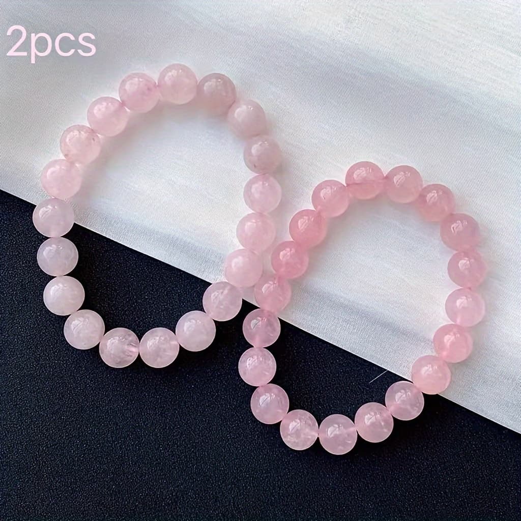 TEMU 2pcs Of 8mm Handmade Glass Elastic Bracelets For Men And Women, Perfect As Birthday Gifts