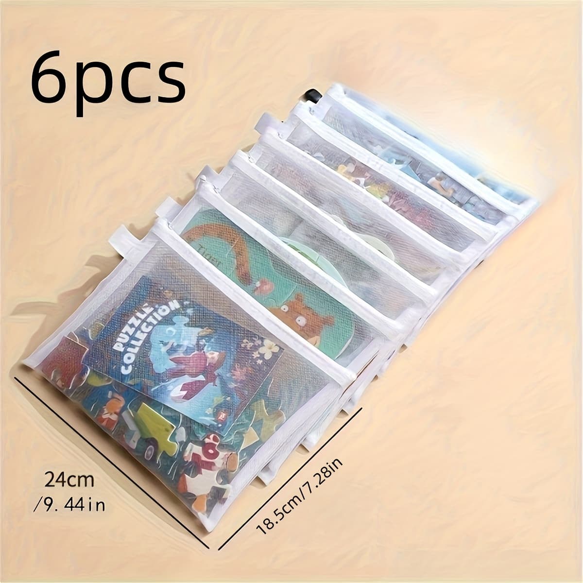 TEMU 6pcs Nylon Mesh Zipper Bags - Dustproof Transparent Storage Bags, Suitable For Travel And Office Documents, Durable Drawstring Closure For