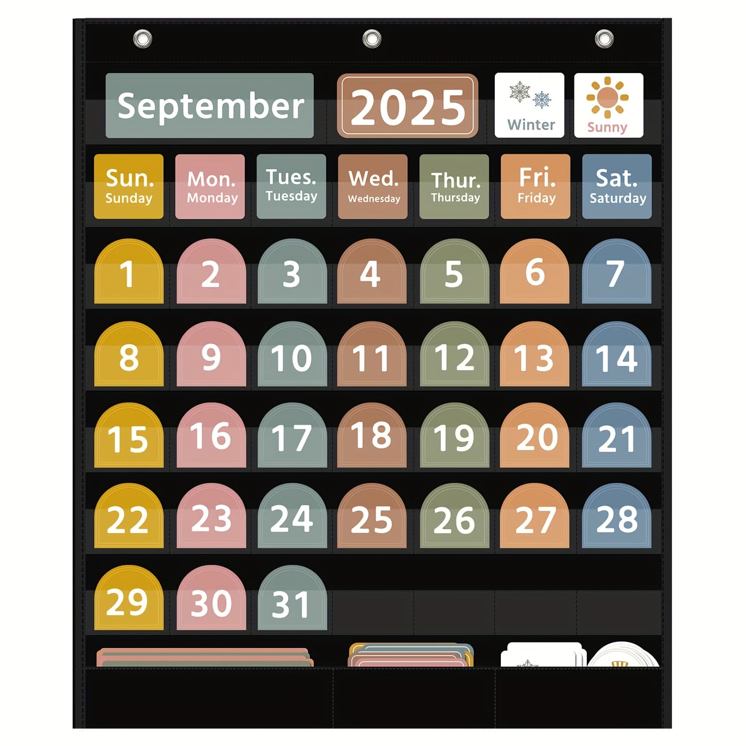TEMU 1pc Of Large Size Calendar Card Hanging Bag, With 49 Pockets Of Calendar , With 96 Cards, Suitable For Classroom, Monthly Calendar And Weather , Suitable For To Study At Home Or School