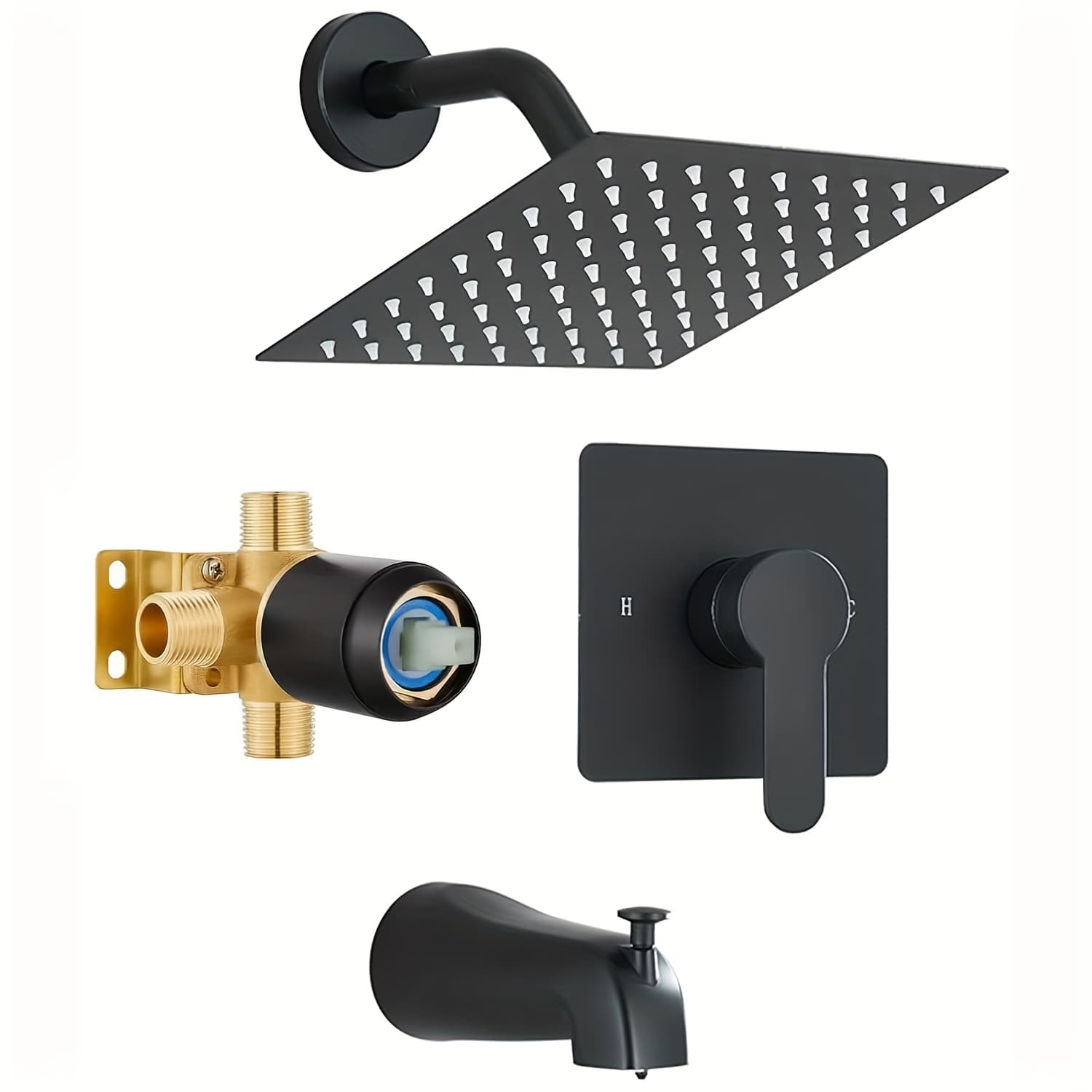TEMU Bathtub Shower Faucet Set With Valve, Shower Faucet Set With 8-inch Square Shower Head, Shower Decorative Kit, Single Handle Tub And Shower Faucet Decorative Kit, Matte Black