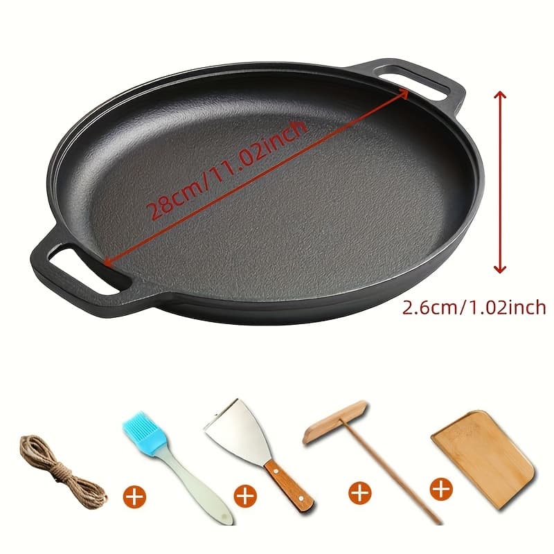 TEMU 11-inch Cast Iron Pizza Pan - Suitable For Baking In Oven, On Stovetop, Grill, Or Over Campfires - Sturdy, Heating, Cast Iron Griddle From