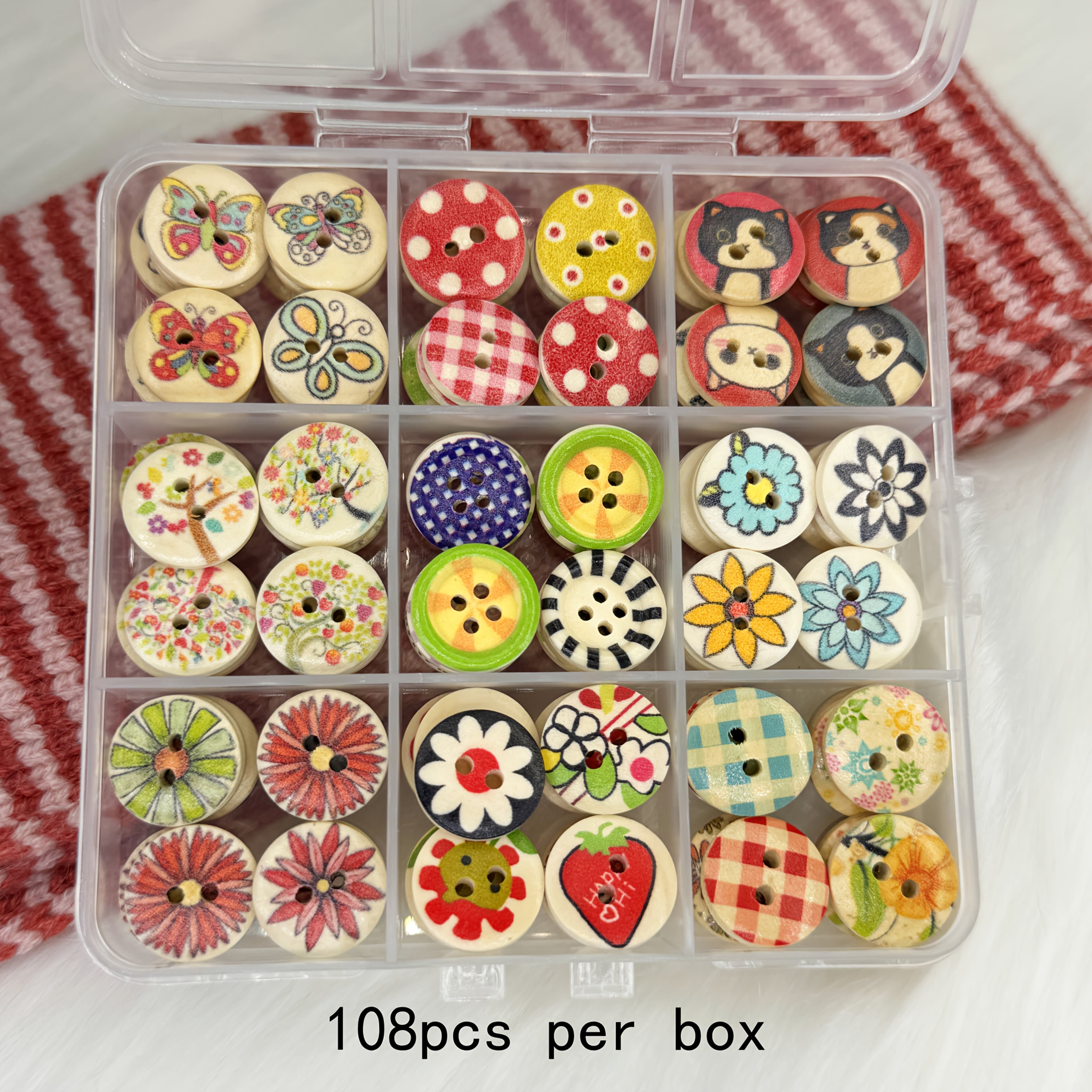 TEMU 108pcs Box Of Colorful Flower Printed Animal Handmade Creative Buttons